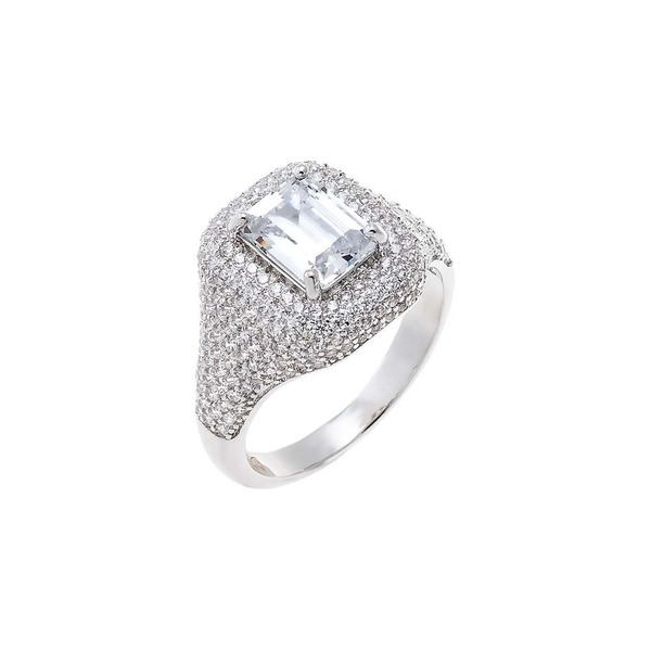 バイ アディナ エデン レディース アクセサリー 指輪 BY ADINA EDEN CZ Emerald-Cut Pav Dome Pinky Ring Silver シルバー|ReVida 店