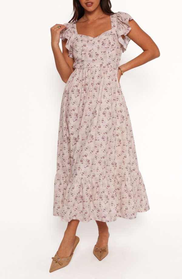 ペタルアンドパップ レディース トップス ワンピース マキシ Petal & Pup Myles Flutter Sleeve Maxi Sundress BEIGE FLORAL ベージュ|ReVida 店