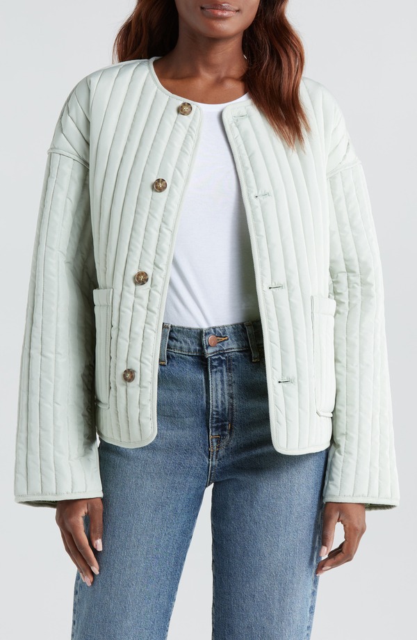 ラッキーブランド レディース アウター コート キルティング ジャケット Lucky Brand Reversible Quilted Jacket MINT AND GREEN FLORAL グリーン｜ReVida 店