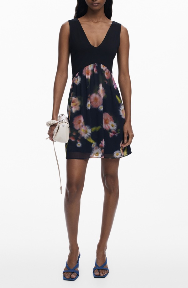 デジグアル レディース トップス ワンピース フラワー柄 ミニ ノースリーブ フラワー Desigual Sleeveless Floral Minidress BLACK ブラック|ReVida 店