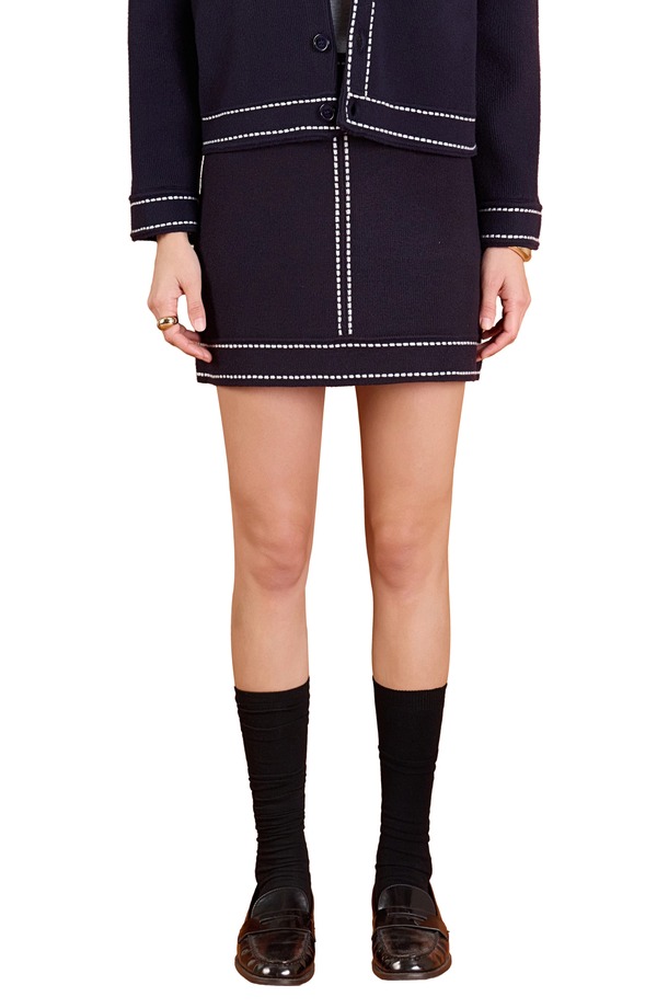 イングリッシュファクトリー レディース ボトムスカート ミニ デニム ニット English Factory Denim Looknit Miniskirt NAVY/ WHITE ホワイト｜ReVida 店