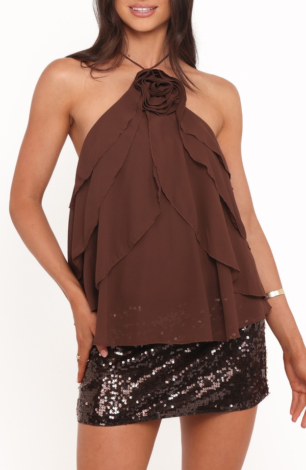 ペタルアンドパップ レディース トップス シャツ シフォン ノースリーブ Petal & Pup Zorina Sleeveless Chiffon Top BROWN ブラウン|ReVida 店