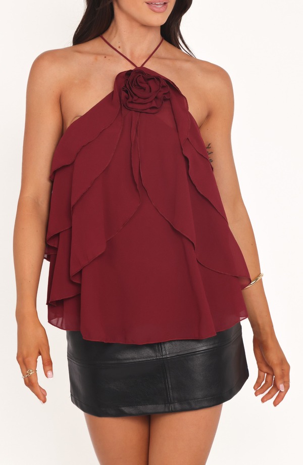 ペタルアンドパップ レディース トップス シャツ シフォン ノースリーブ Petal & Pup Zorina Sleeveless Chiffon Top BURGUNDY バーガンディ|ReVida 店