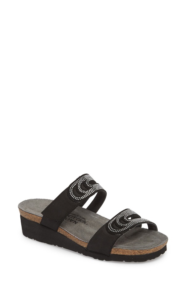 ナオト レディース シューズ 踵 サンダル Naot Ainsley Studded Slide Sandal Black Nubuck 黒いこと