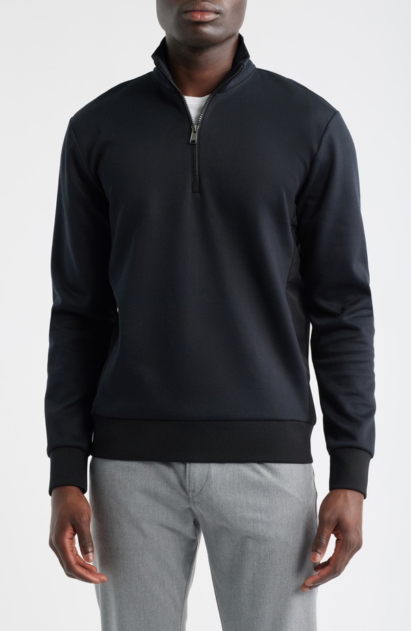 ボス メンズ アウター パーカー・スウェット ハーフジップ BOSSidney Quarter Zipullover Black ブラック