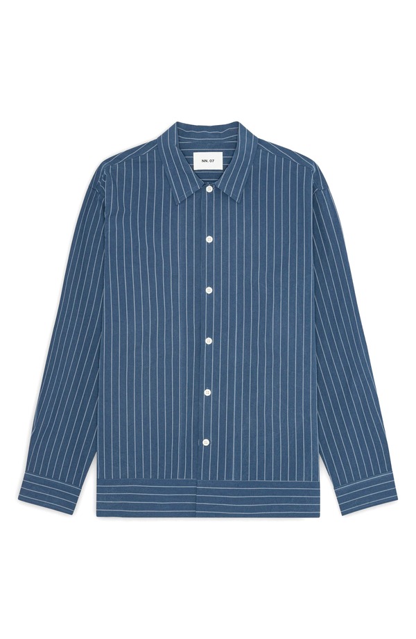 NN07 メンズ アウター 上衣・上衣 プルオーバー 綿織物 NN07 Reed Organicotton Shirt Jacket Blue Stripe 青色