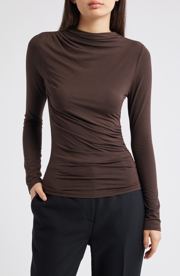 レイルズ レディース トップス シャツ スタンドネック ギャザー Rails Joelle Ruched Funnel Neck Top ESPRESSO|ReVida 店