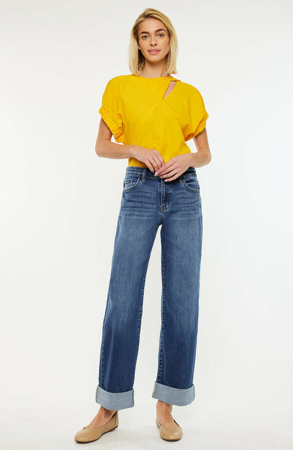 カンクン レディース ボトムス デニムパンツ ワイドレッグ ジーンズ KanCan Ivanna Essentials High Rise Wide Leg Jeans Medium Wash|ReVida 店