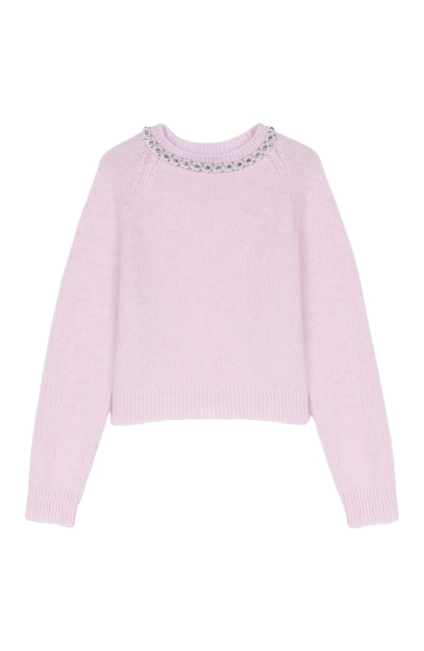 マージュ レディース アウター パーカー・スウェット セーター maje Removable jewel collar sweater Pink ピンク|ReVida 店