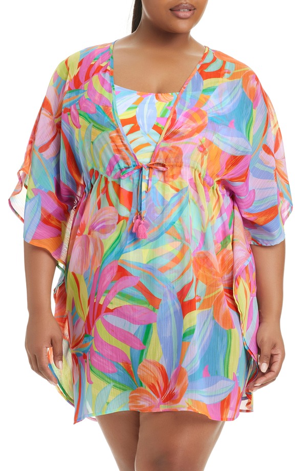 ブルーロッドビーティー レディース トップス ワンピース セミシアー プラスサイズ シアー BLEU by Rod Beattie Semisheer Cover-Up Caftan (Plus) BLUE MULTI ブルー|ReVida 店
