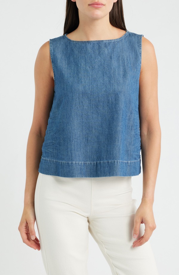 フランク ＆ アイリーン レディース トップス シャツ ノースリーブ デニム Frank & Eileen Denim Sleevelesshell DISTRESSED INDIGO WASHEDENIM インディゴ｜ReVida 店