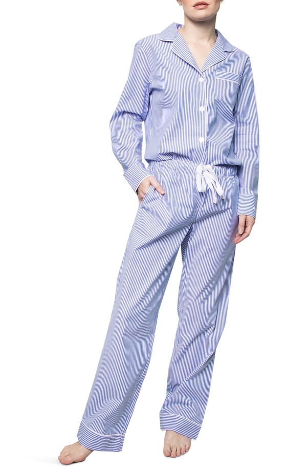 プティットプリュム レディース アンダーウェア ナイトウェア Petite Plume Seersucker Stripe Pajamas BLUE ブルー｜ReVida 店