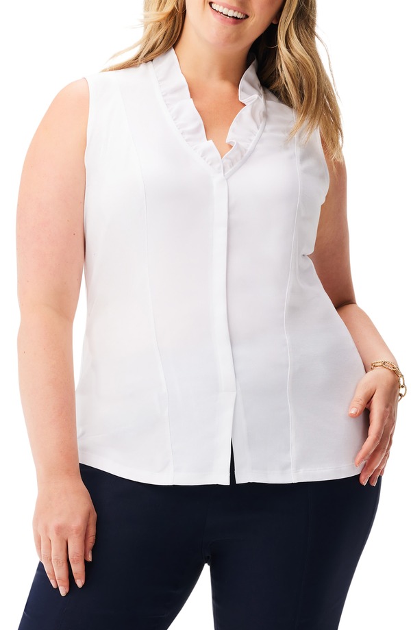 ニックプラスゾーイ レディース トップス シャツ プラスサイズ フリル ノースリーブ NIC+ZOE Ruffle Around Mixed Media Sleeveless Top (Plus) PAPER WHITE ホワイト｜ReVida 店