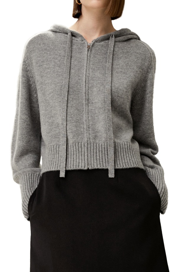 リリーシルク レディース アウター パーカー・スウェット ウール Lilysilk Women'short Zip-Up Wool Cashmere Hoodie Light Gray グレー|ReVida 店