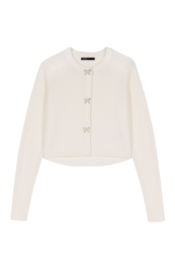 マージュ レディース アウター パーカー・スウェット カーディガン majewelled bow-button cardigan Ecru エクリュ|ReVida 店