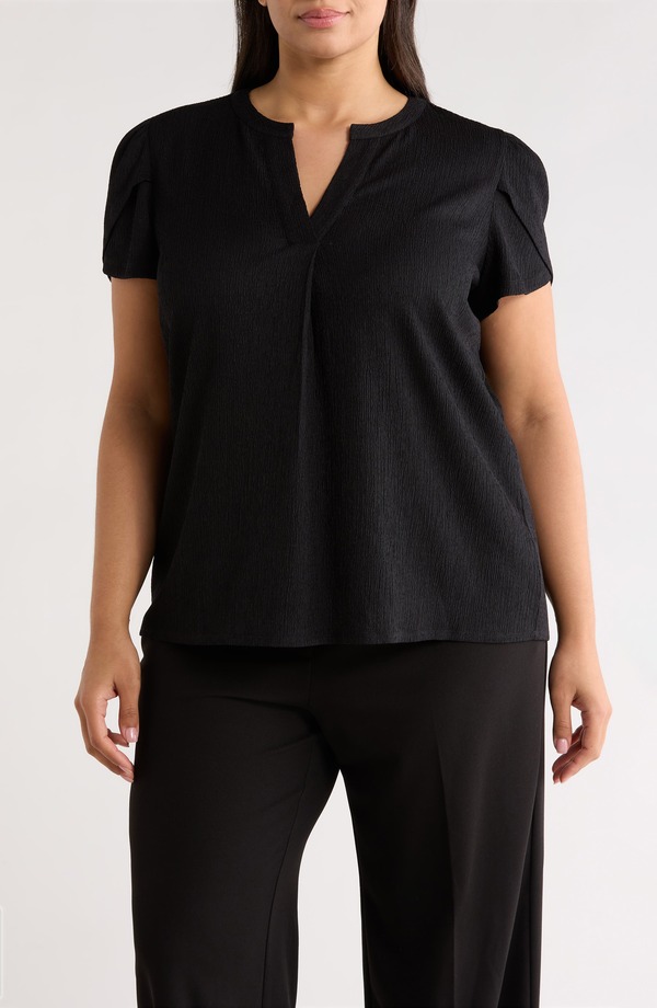 AK アンクライン レディース トップス シャツ プラスサイズ AK ANNE KLEIN Tulip Sleeve Top (Plus) ANNE BLACK ブラック｜ReVida 店