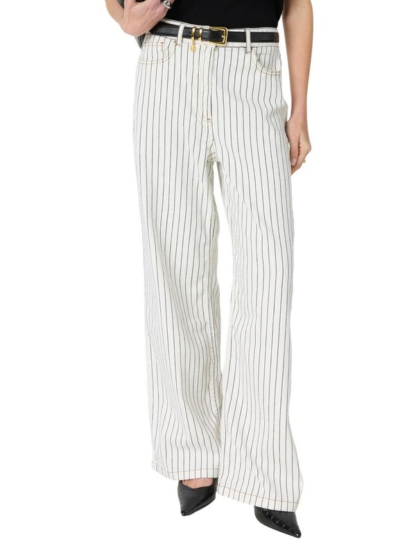 ジェラルド・ダレル レディース ボトムス デニムパンツ ワイドレッグ ジーンズ GERARDAREL Amaliah Striped Wide Leg Jeans Ecru エクリュ｜ReVida 店