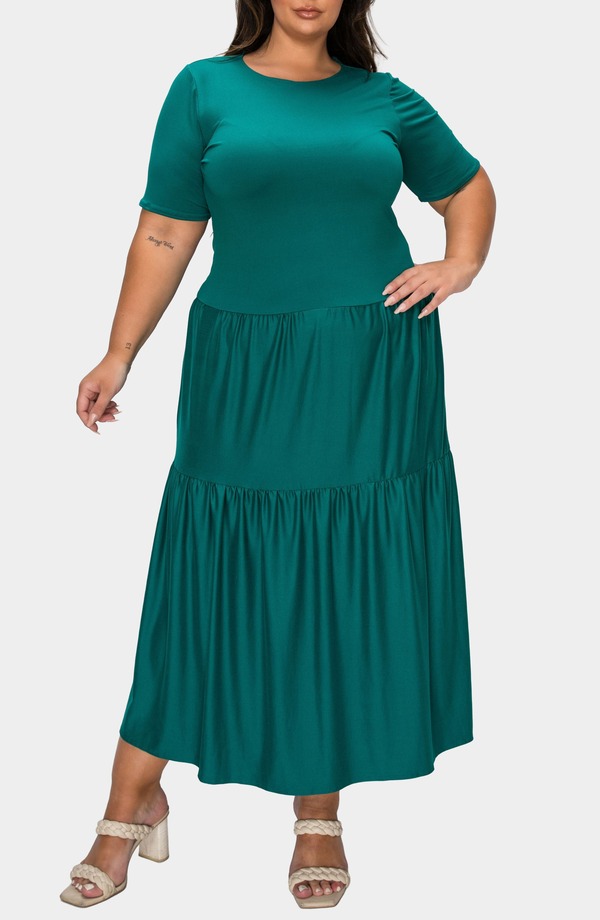 リブド レディース トップス ワンピース ティアード プラスサイズ マキシ L I V D Jourdan Tie red Maxi Dress (Plus) DARK GREEN グリーン｜ReVida 店