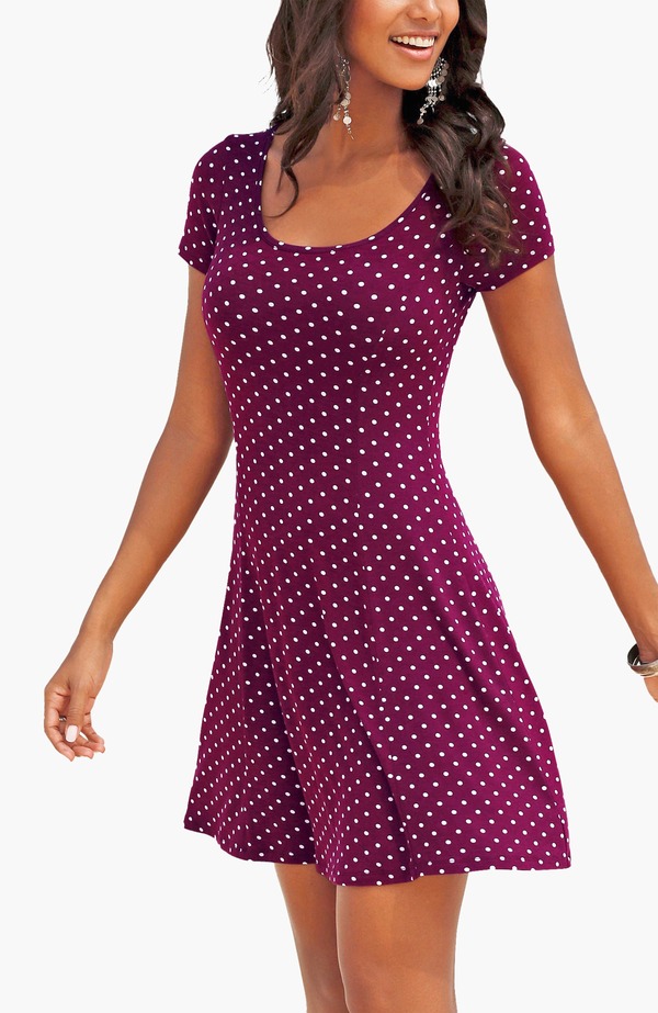 ラスカーナ レディース トップス ワンピース ドット柄 ドット プリント LASCANA Polka Dot Print Dress Bordeaux Multi マルチカラー｜ReVida 店