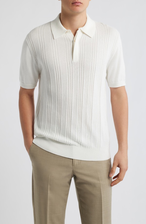 カナーリ メンズ トップス シャツ リブ セーター コットン Canali Ribbed Cotton Blend Polo Sweater WHITE ホワイト|ReVida 店