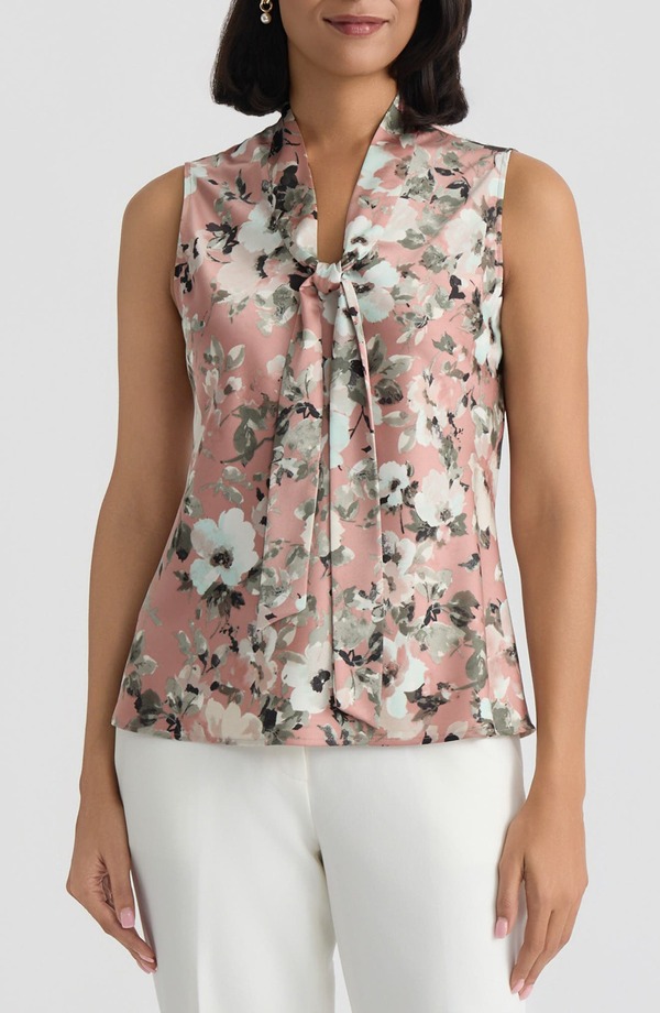 カスパール レディース トップス シャツ フラワー柄 プリント ノースリーブ フラワー KASPER Floral Printie Neck Sleeveless Top TEAROSE MULTI マルチカラー｜ReVida 店