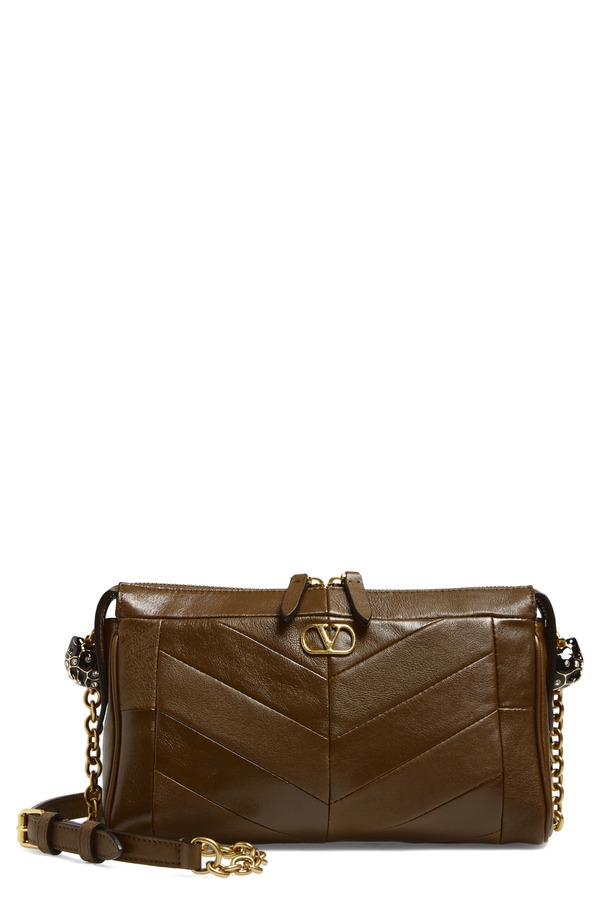 ヴァレンティノ レディース バッグ パッチワーク レザー Valentino Garavani Small Panthea Chevron Patchwork Leather Shoulder Bag DARK BROWN ブラウン｜ReVida 店