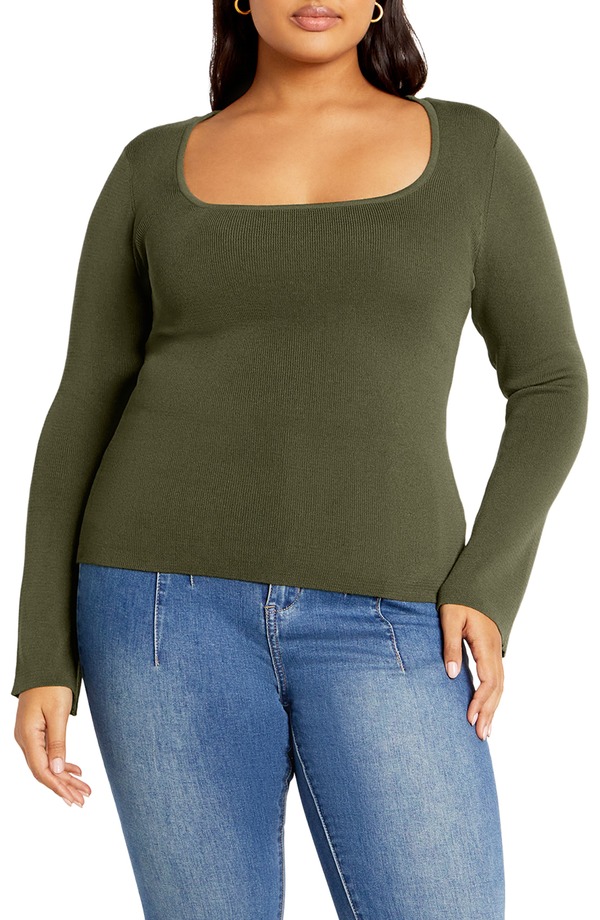 シティーシック レディース アウター パーカー・スウェット プラスサイズ セーター City Chic Brooklyn Rib Sweater (Plus) GREEN グリーン|ReVida 店