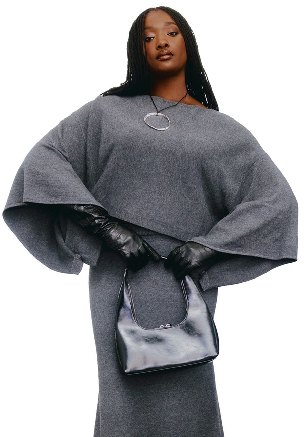 エロクイ レディース アウター パーカー・スウェット ドレープラスサイズ セーター クロップド ELOQUII Draped Cropped Sweater (Plus) DARK HEATHER GREY グレー|ReVida 店