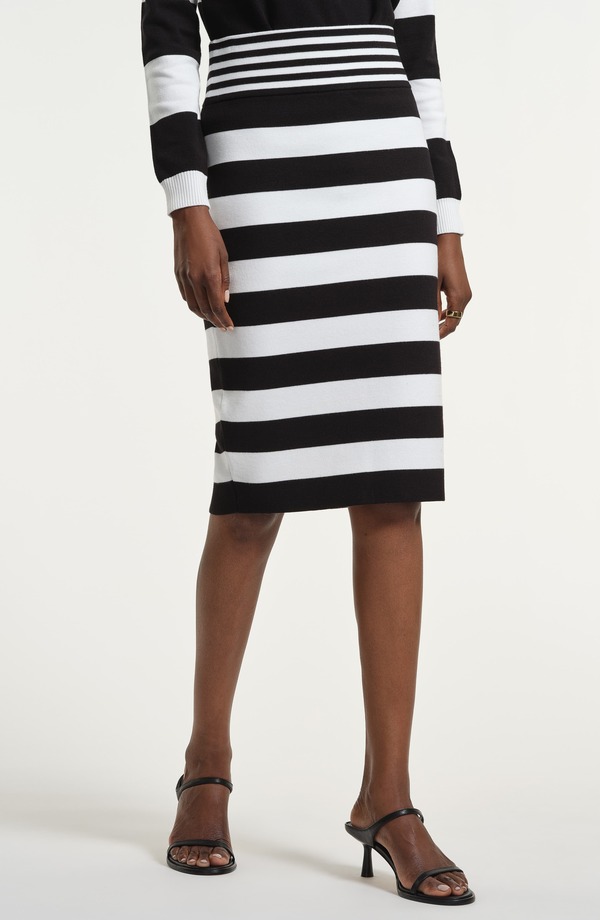 アイザック・ミズラヒ レディース ボトムスカート ニット Isaac Mizrahi New York Mixed Stripe Knit Skirt BLACK/ WHITE ホワイト｜ReVida 店