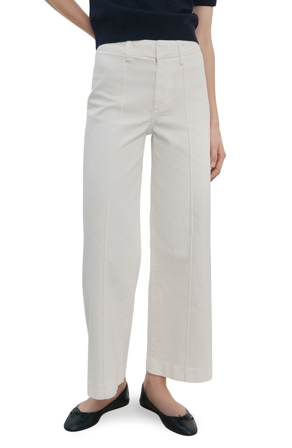 マンゴ レディース ボトムス デニムパンツ ワイドレッグ ハイウエスト プラスサイズ ジーンズ MANGO Seamed High Waist Wide Leg Jeans (Plus Regular) WHITE ホワイト｜ReVida 店