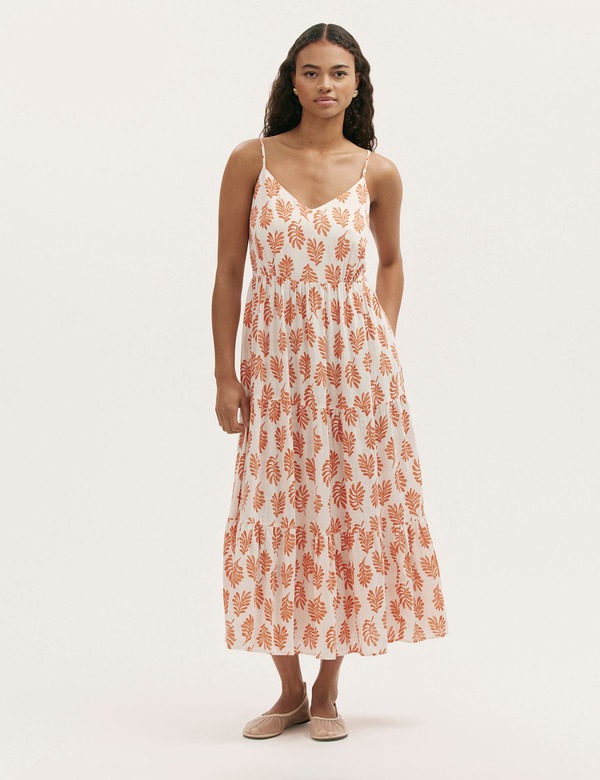 ファイナリー ロンドン レディース ボトムス カジュアルパンツ ティアード ミディ コットン Finery London Emmie Cotton Strappy Midi Tieredress Ivory Woodblock アイボリー|ReVida 店