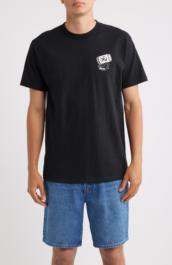 ブリクストン メンズ トップス Tシャツ グラフィック Brixton Rainier Beerun Graphic T-shirt BLACK ブラック｜ReVida 店