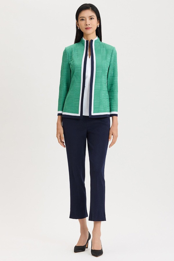 ミンウォン レディース アウター ジャケット・ブルゾン プラスサイズ コントラスト ニット Ming Wang Heritage Contrastrim Knit Jacket (Plus Regular) Kelly Green/Indigo/Ivory アイボリー｜ReVida 店