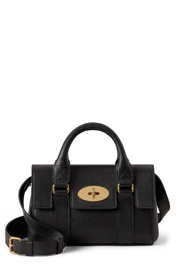 マルベリー レディース バッグ ミニ レザー Mulberry Mini Bayswater Grained Leather Handbag BLACK ブラック｜ReVida 店