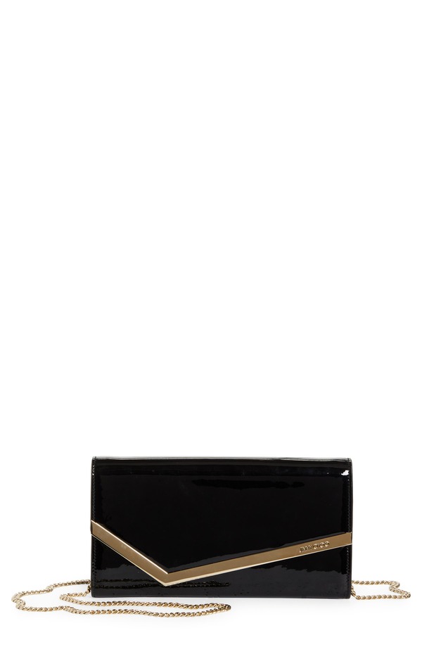ジミーチュー レディース バッグ レザー Jimmy Choo Emmie Leather Clutch BLACK/ LIGHT GOLD ブラック｜ReVida 店