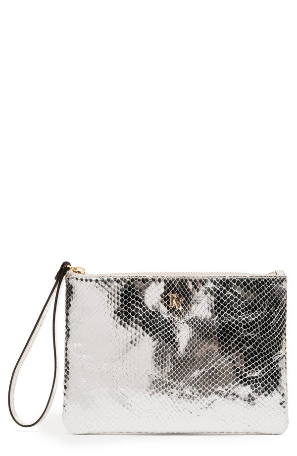 フランセスバレンタイン レディース バッグ トール レザー Frances Valentine Snakeskin Embossed Metallic Leather Wristlet SILVER シルバー|ReVida 店