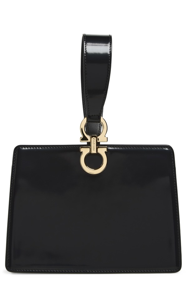 フェラガモ レディース バッグ ミニ レザー FERRAGAMO Double Gancio Leather Mini Clutch NERO|ReVida 店