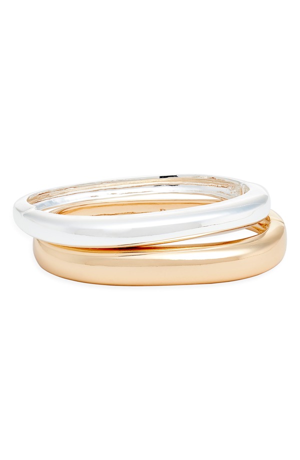 オープンエディット レディース アクセサリー ブレスレット・バングル・アンクレット Open Edit Set of 2 Rounded Square Bangles GOLD- SILVER ゴールド|ReVida 店