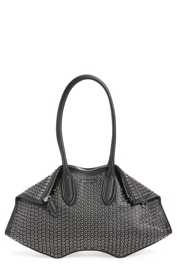 マックイーン レディース バッグ レザー McQueen Mediumanta Grommet Leather Handbag BLACK/ SILVER ブラック|ReVida 店