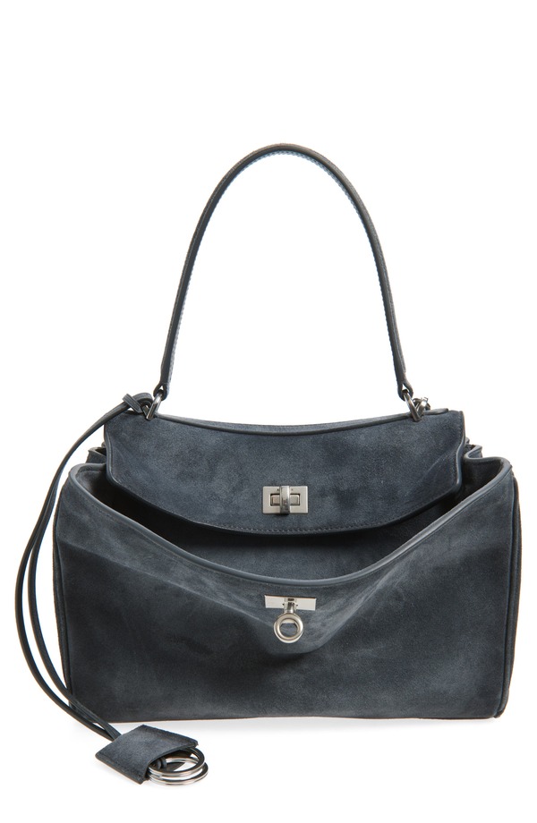 バレンシアガ レディース バッグ スエード Balenciaga Rodeo Waxed Suede Top Handle Bag STORM GREY グレー|ReVida 店