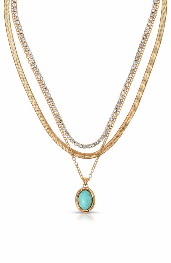 エティカ レディース アクセサリー ネックレス・チョーカー レース Ettika Crystal Halo Multistrand Necklace TURQUOISE/ GOLD ターコイズ｜ReVida 店