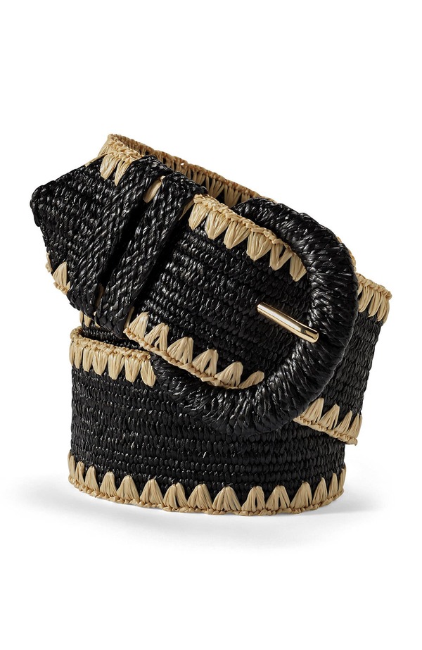 ランズエンド レディース アクセサリー ベルト Lands' End Stretch Raffia Belt Black/Natural ブラック｜ReVida 店