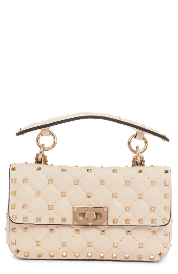 ヴァレンティノ レディース バッグ レザー Valentino Garavani Small Rockstud Spike Leather Shoulder Bag LIGHT IVORY アイボリー｜ReVida 店