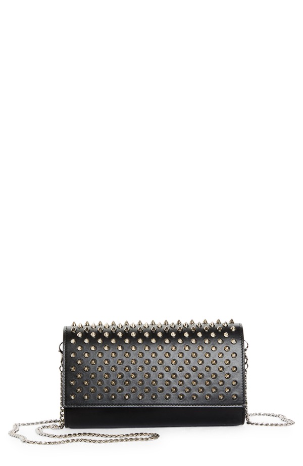 クリスチャン・ルブタン レディース バッグ レザー Christian Louboutin Paloma Spike Leather Wallet on a Chain BK65 BLACK/ SILVER ブラック|ReVida 店