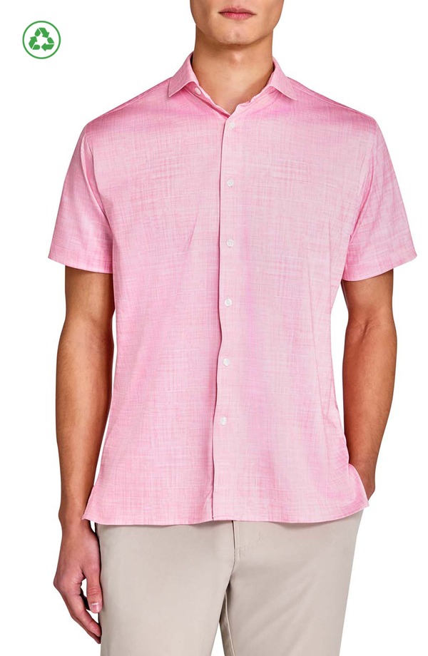 コンストラクト メンズ トップス シャツ レギュラーフィット ダウン CONSTRUCT Regular Fit Chambray Recycled Performance Golf Button-Down Shirt CORAL コーラル｜ReVida 店