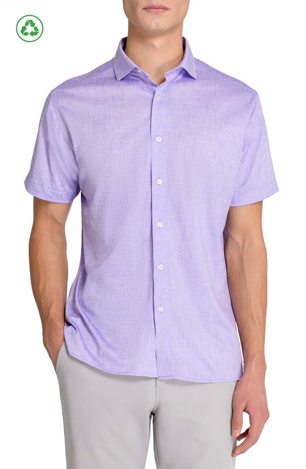 コンストラクト メンズ トップス シャツ レギュラーフィット ダウン CONSTRUCT Regular Fit Chambray Recycled Performance Golf Button-Down Shirt LILAC ライラック｜ReVida 店