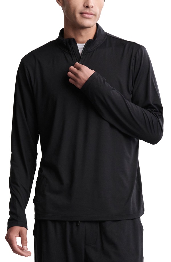 ベアフットドリームス メンズ アウター パーカー・スウェット ハーフジップ シャツ Barefoot Dreams Malibu Collection Butterchic Half Zip Sweatshirt BLACK ブラック|ReVida 店