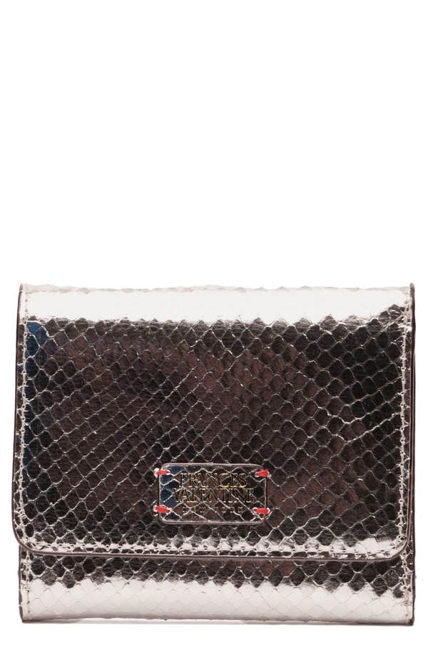 フランセスバレンタイン レディース バッグ トール レザー Frances Valentine Perfect Snakeskin Embossed Metallic Leather Trifold Wallet SILVER シルバー|ReVida 店