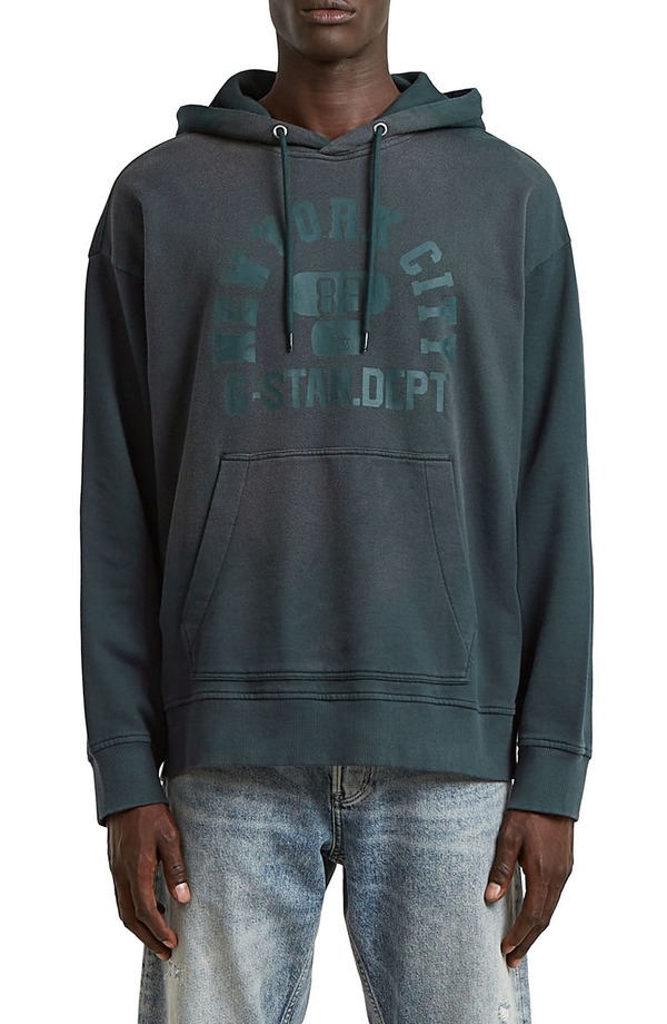 ジースター メンズ アウター パーカー・スウェット ロゴ グラフィック G-STAR Logo Graphic Hoodie DARK PATRIOT BLUE ブルー|ReVida 店