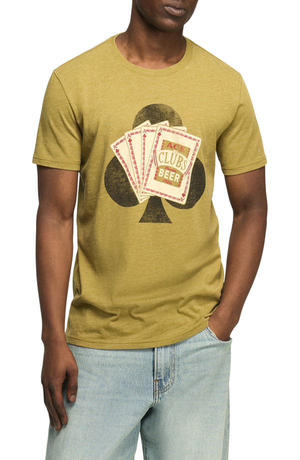 ラッキーブランド メンズ トップス Tシャツ コットン グラフィック Lucky Brand Ace of Clubs Beer Cotton Blend Graphic T-Shirt GREEN MOSS グリーン｜ReVida 店